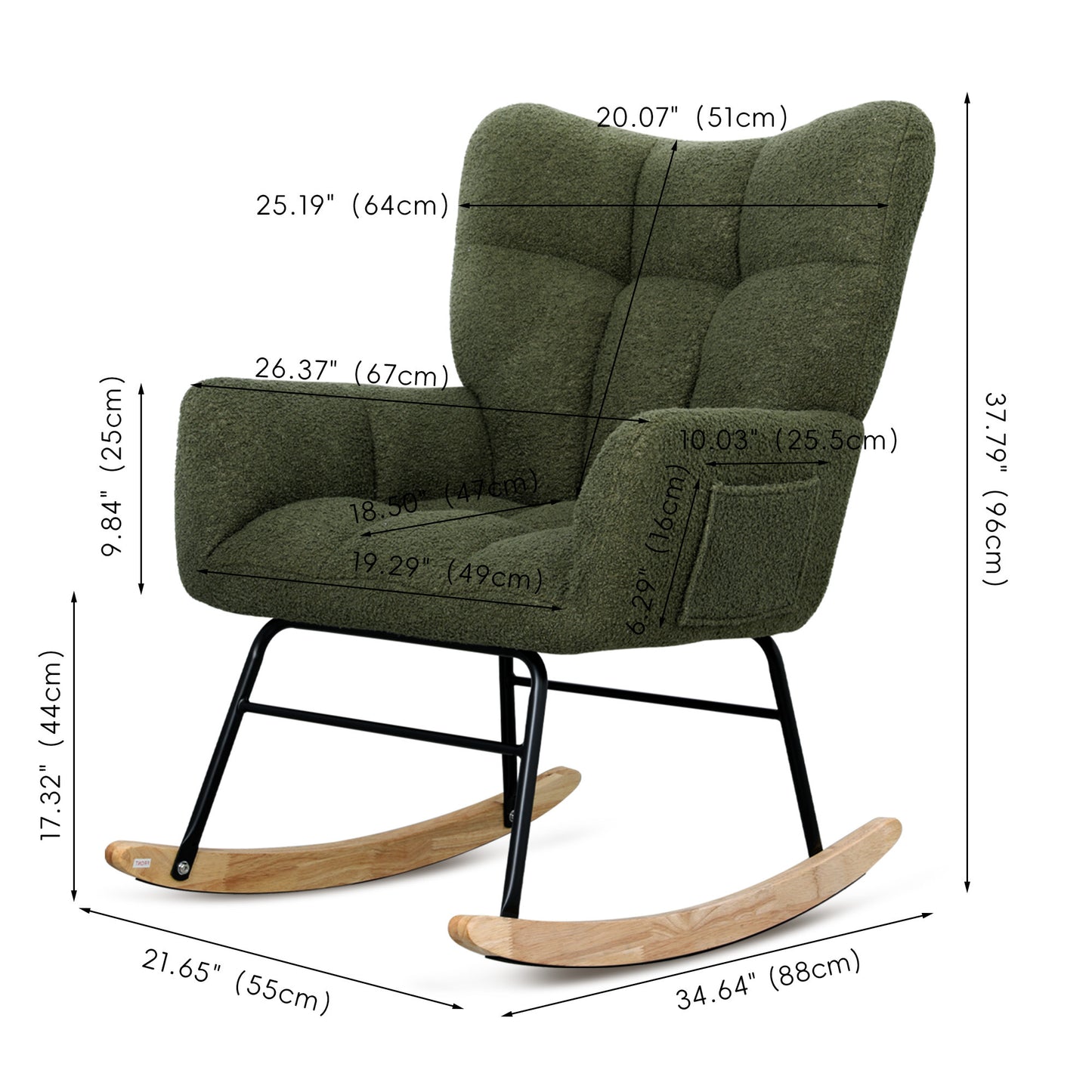 Teddy Fabric Rocking Chair, Modern Rocking Accent Chair for Nursery, Living Room, Bedroom, Deep Green