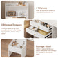 Small Space Vanity Table Set with 3 Adjustable Lighted Mirror and Storage Chair, Makeup Vanity Table for Small Space, White Dressing Table with Fold-up Panel for Bedroom - SolidRoot Buy Furniture USA