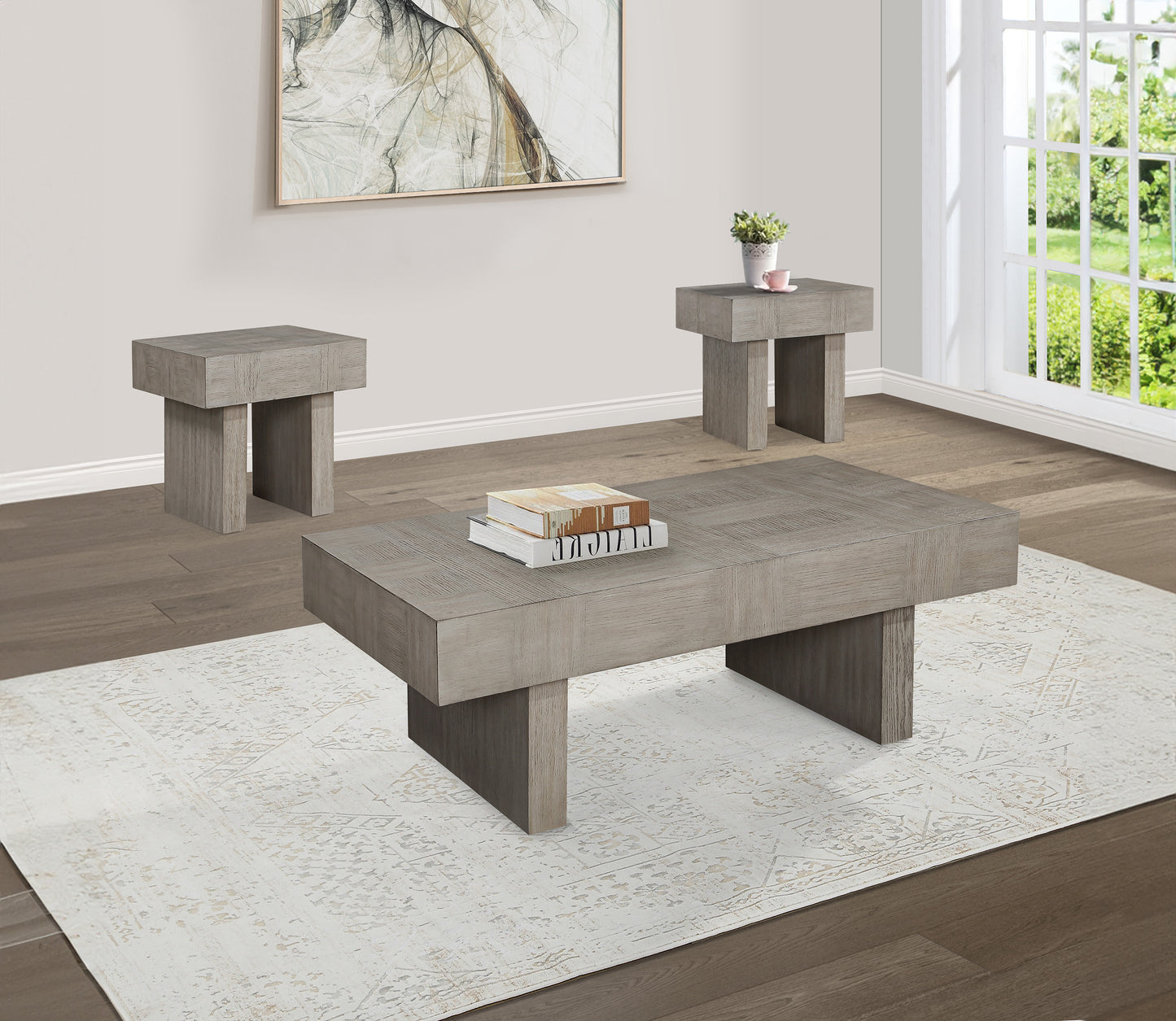 1pc Contemporary Style Brown Gray End Table Rectangular Table Top Wooden Living Room Furniture