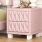 Elegant Velvet Nightstand with 2 Drawers and Crystal Handle, Storage Bedside Table with Button-Tufted, Pink Livingsource