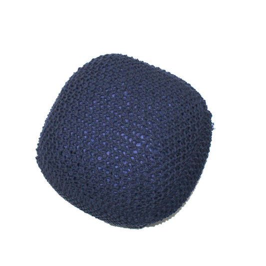 Handmade Semi-Rounded Dark Blue Cable Knitted Pouf - 100% Cotton Seating and Footrest for Living Room or Bedroom SolidRoot Buy Furniture USA