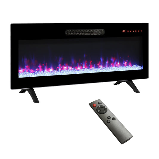 36 inch recessed ultra thin tempered glass front wall mounted electric fireplace with remote and multi color flame & emberbed, LED light heater Livingsource