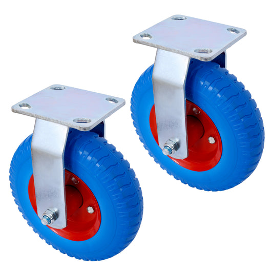 2PCS 8IN CASTER FLAT FREE WHEEL rigrid-Caster Wheel, Steel Hub with Ball Bearings, 5/8-Inch Bore Centered Axle -Blue