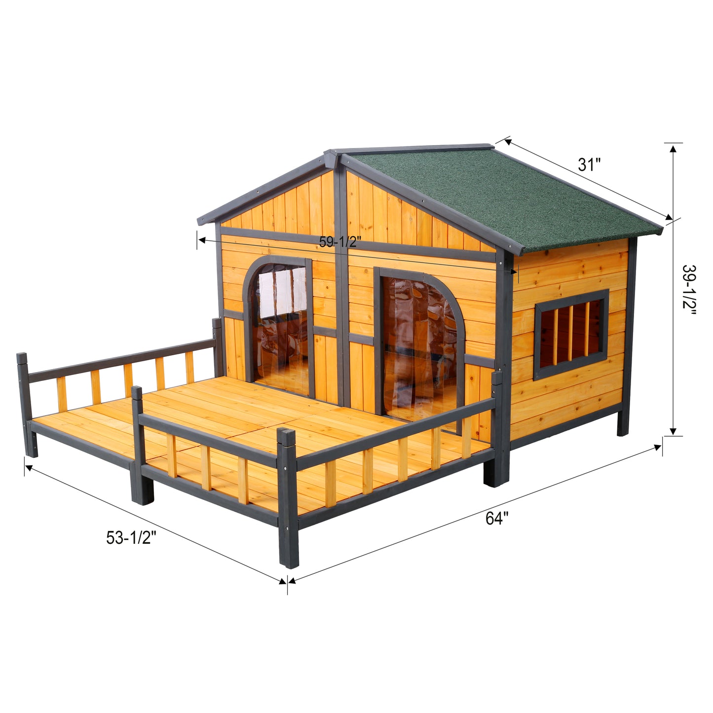 Wooden Large Dog House Outdoor Double XL Dog Kennel with Elevated Floor and Porch, Weatherproof Puppy Shelter for Small and Medium Breed Dogs, Natural