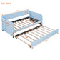 Upholstered Daybed Sofa Bed Twin Size With Trundle Bed and Wood Slat, Light Blue - SolidRoot Buy Furniture USA
