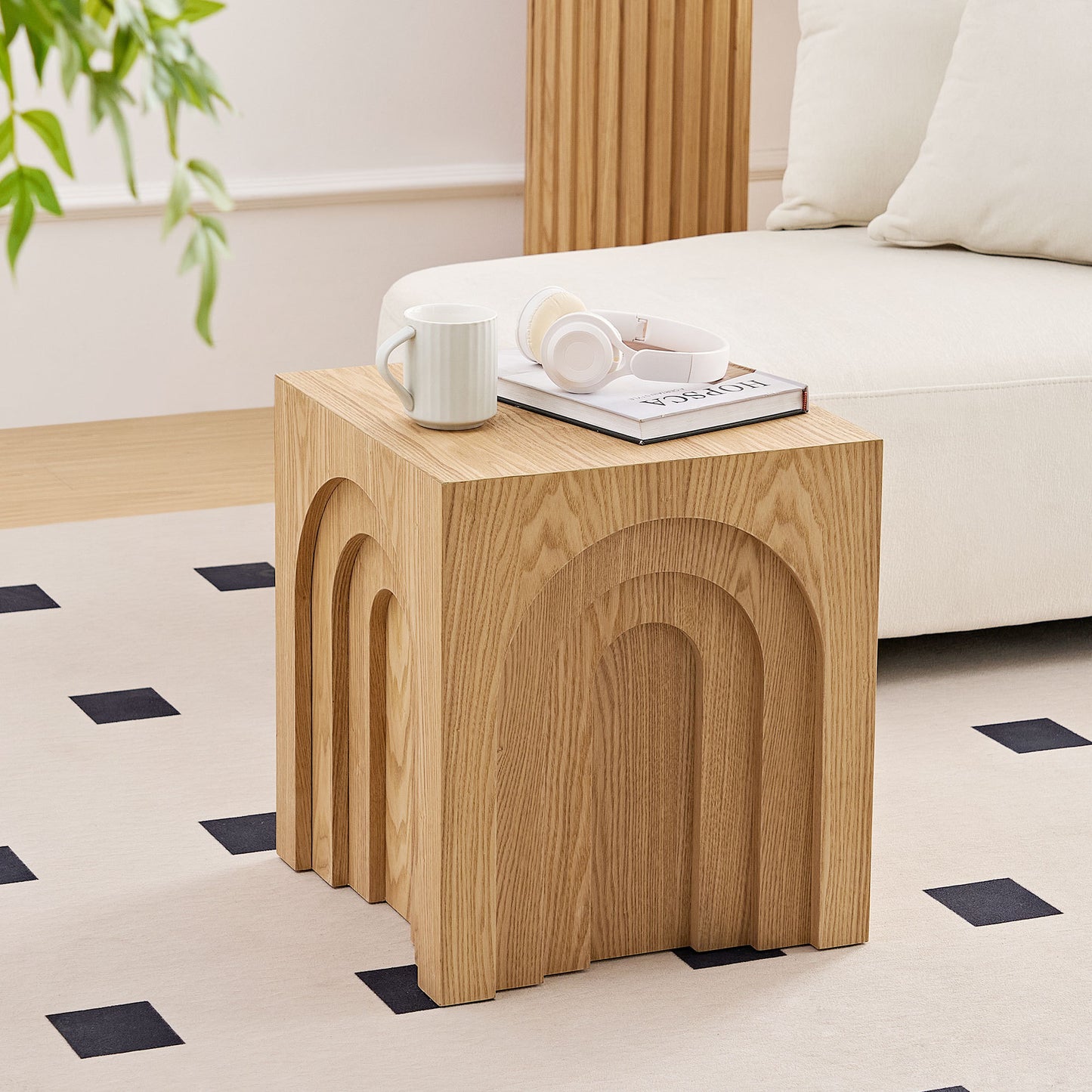 15.74'' Square Side Table Small Coffee Table Accent Table  Bedside Table for Living Room Bedroom,Nature