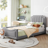 Twin Size Upholstered Daybed with Classic Stripe Shaped  Headboard, Gray - SolidRoot Buy Furniture USA