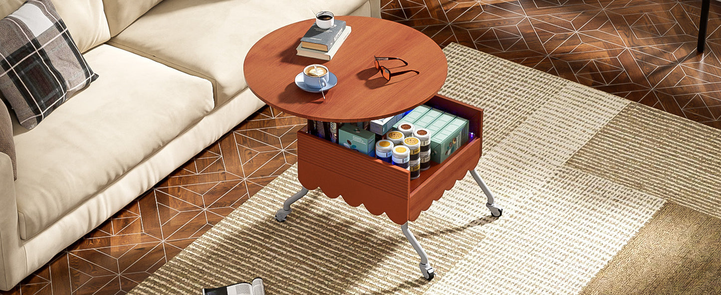 Round Lift-Top Coffee Table with Wheels, Metal Frame and Multi-Color Lighting in 27.6"