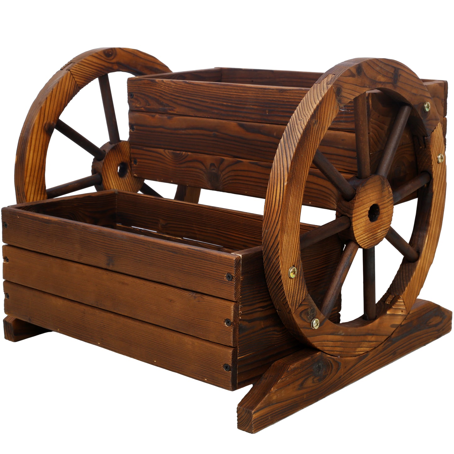 Wooden Wagon Planter Box, Garden Planter with Wheels,Decorative Planter for Flowers Herbs Vegetables for Indoor & Outdoor Décor,Wooden Flower Cart for Patio Garden Balcony Decoration.