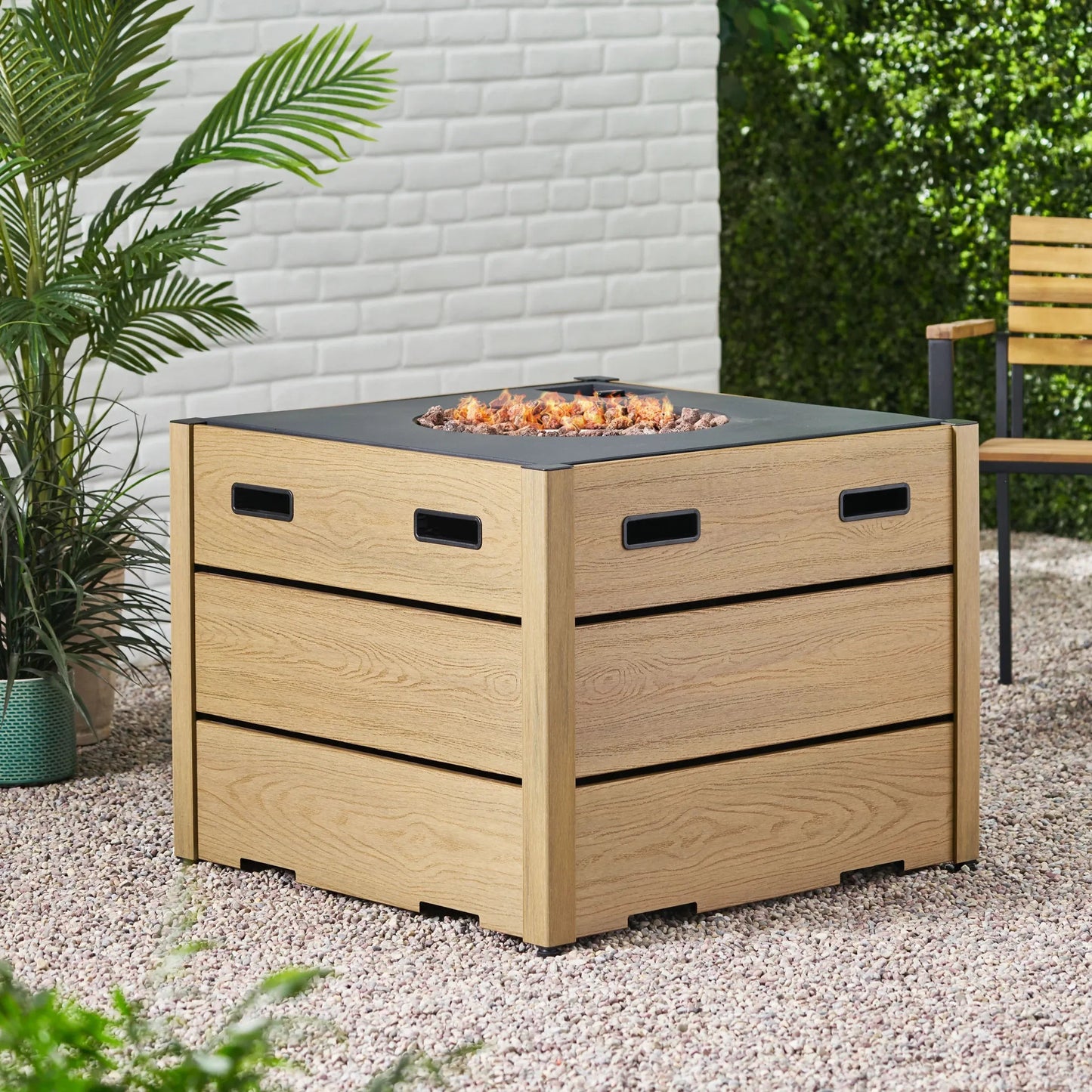 Outdoor 31' WPC Base Square Propane Fire Pit - 40,000 BTU, Brown SolidRoot Buy Furniture USA