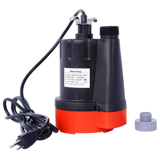 Submersible Water Pump, 1/3HP 2500GPH Thermoplastic Utility Pump Portable Electric Water Pump Sump Pump, With 10 Feet Power Cord. Livingsource