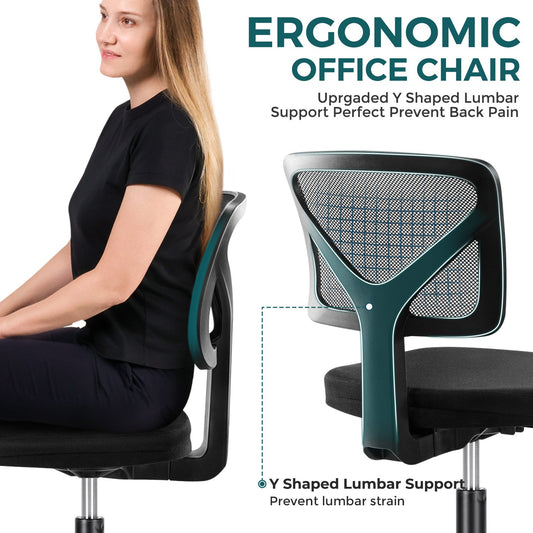 Sweetcrispy Armless Desk Chair Small Home Office Chair with Lumbar Support Livingsource