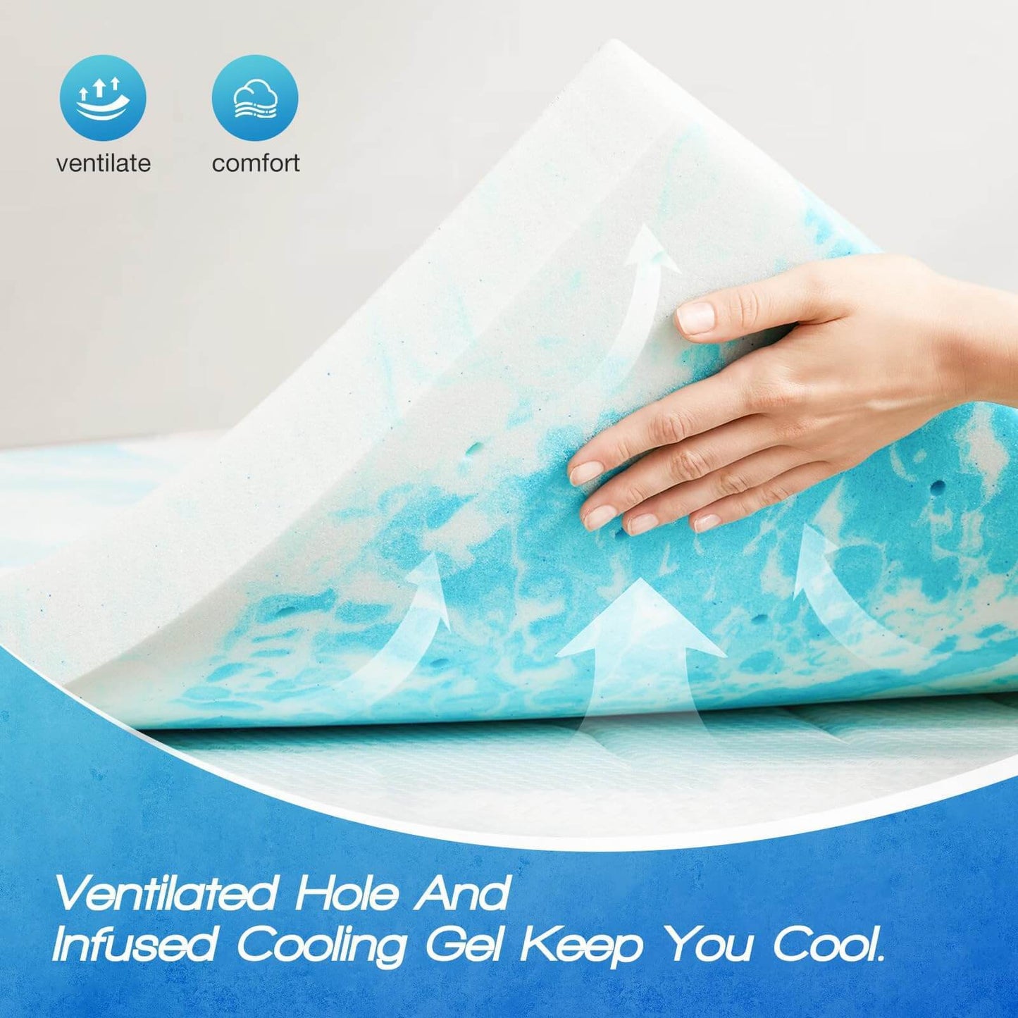 Memory Foam Cooling Gel Swirl Infused Bed Topper for Back Pain,2 Inches,Queen