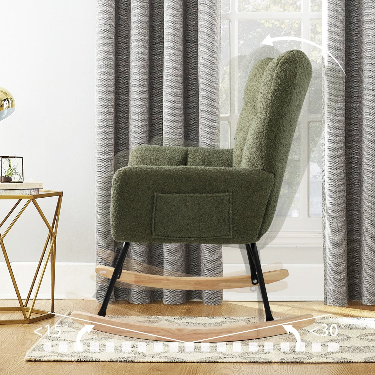 Teddy Fabric Rocking Chair, Modern Rocking Accent Chair for Nursery, Living Room, Bedroom, Deep Green