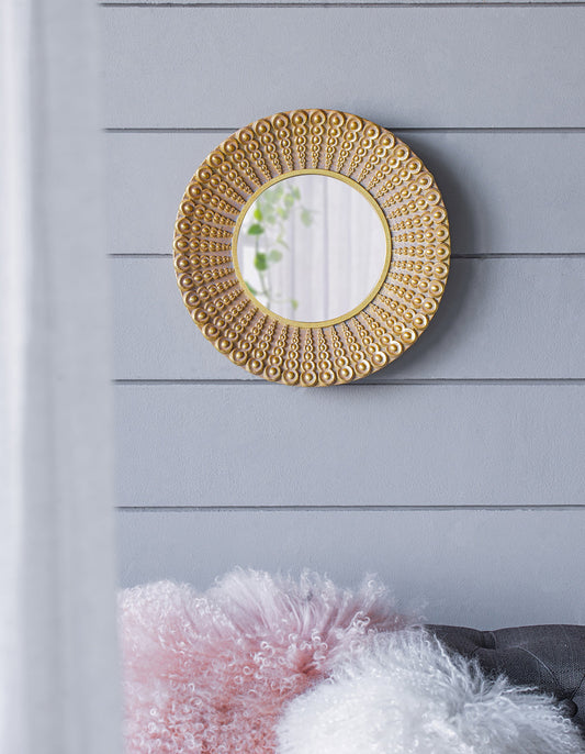 14" Gold Beaded Sunburst Mirror, Round Accent Wall Mirror for Living Room, Entryway, Bathroom, Office, Foyer Livingsource
