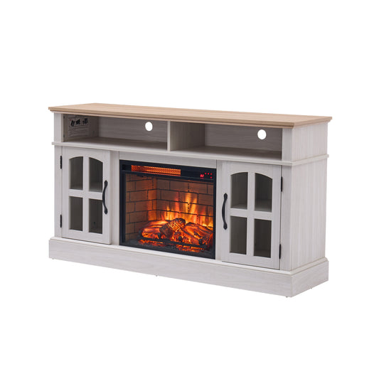 58" Fireplace TV Stand, Entertainment Center with 23" Electric Fireplace, TV Table for TVs up to 70 Inch, Media Console Cabinet with Storage and Glass Doors for Living Room Livingsource