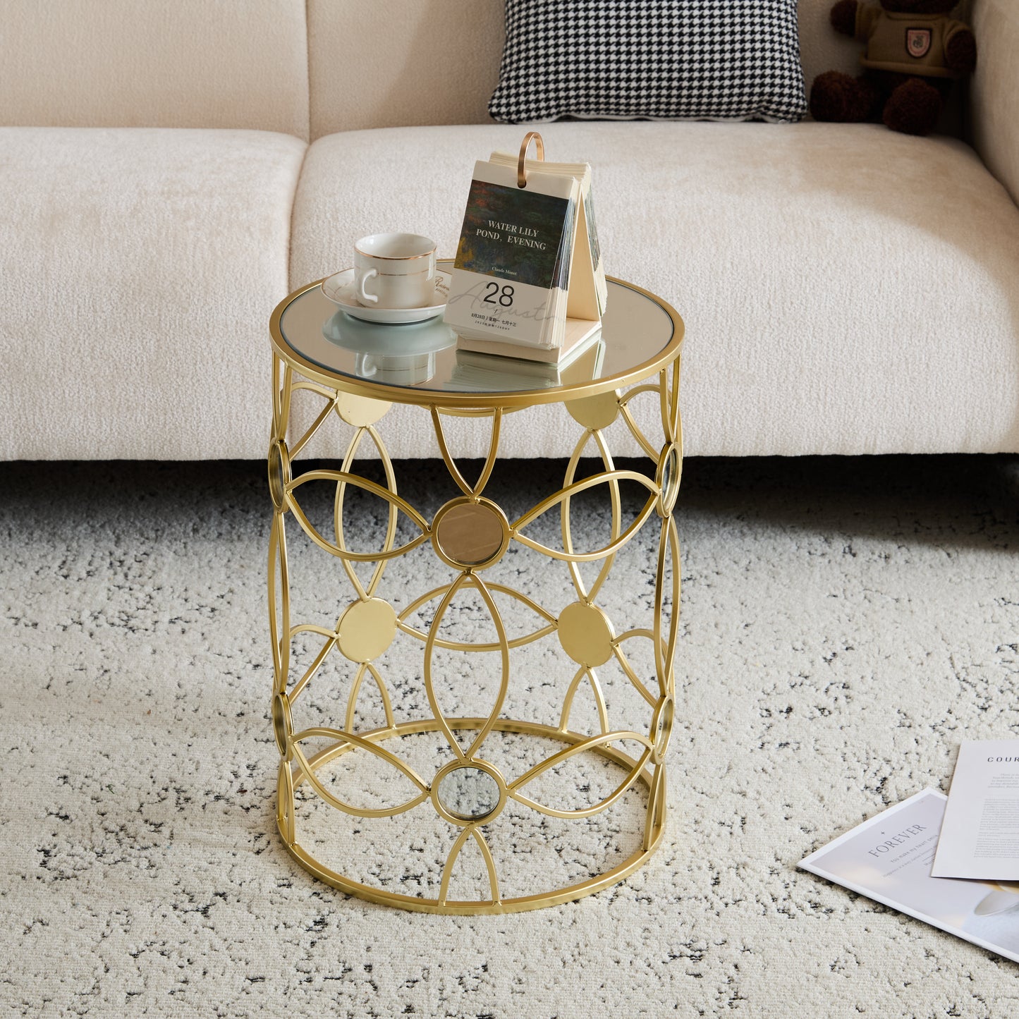 Modern Side Table [Metal Frame +Mirror Top]