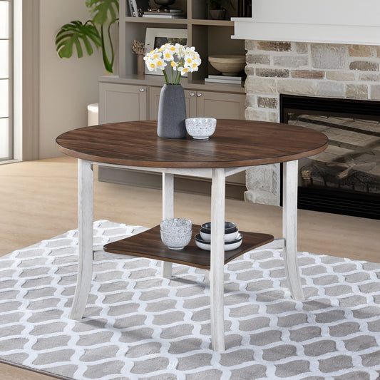 45.7inch Round Dining Table With Shelf Height 30 inch Modern Farmhouse Retro Design SolidRoot Buy Furniture USA