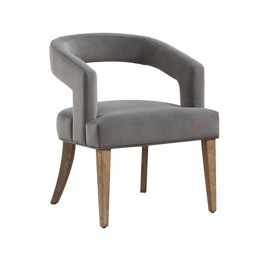 25.79' Wide Modern Barrel Open Back Upholstered Accent Chair with Weathered Solid Wood Legs Dining Chairs for Dining Room, Club, Kitchen and Living Room, Gray Velvet SolidRoot Buy Furniture USA