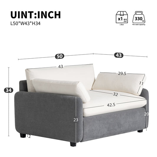 [Video]50*43" Oversized Chenille Single Sofa Chair,Wide and Deep Seat Accent Chair,Modern Upholstered Comfy Armchair,Color Blocking Couch Lounge with Pillows for Living Room,Apartment,Bedroom,3 Colors Livingsource