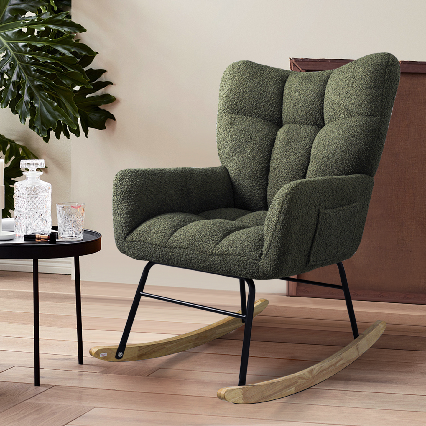 Teddy Fabric Rocking Chair, Modern Rocking Accent Chair for Nursery, Living Room, Bedroom, Deep Green