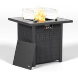 28 Inch Propane Fire Pit Table, Rattan & Wicker-Look, 50000 BTU Gas Firepits Tempered Glass Tabletop with Glass Windscreen Protector for Outside Patio and Garden(Coffee) Livingsource