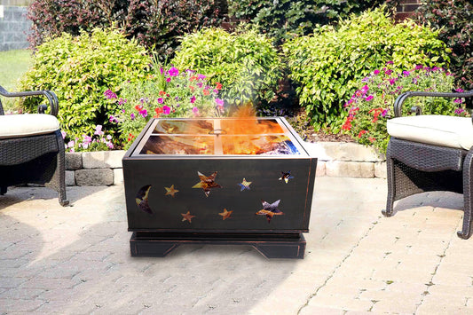 26 Inch Square Fire Pit with BBQ Grill, Outdoor Wood Burning Firepit with Poker, Large Burning Space Fireplace for Patio Garden Camping Backyard Picnic Bonfire Livingsource