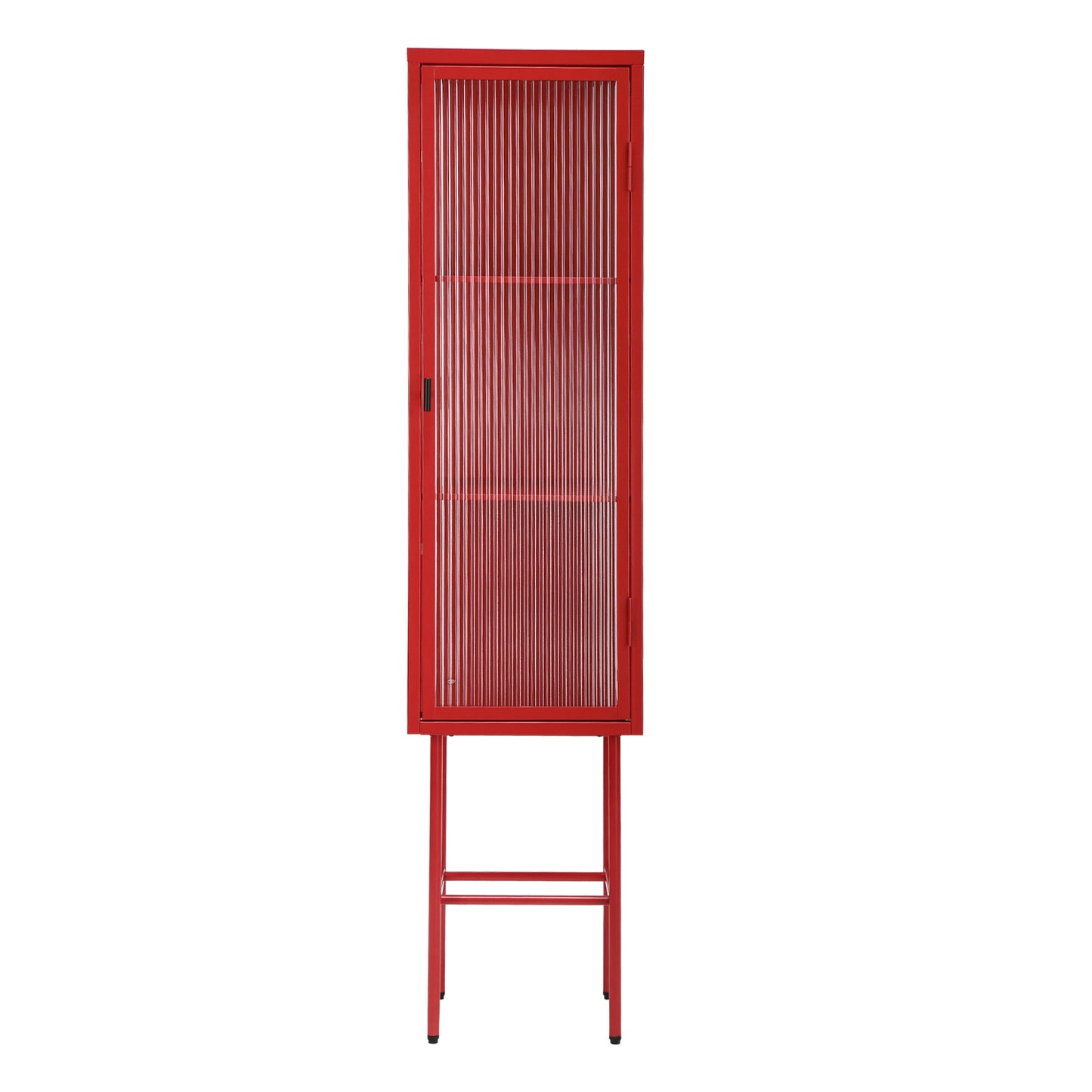 Retro Style Freestanding Metal Tall Display Cupboard with Glass Door and Three Detachable Shelves for Office, Living Room, Kitchen Console Sideboard,Bedside Entryway RED (OLD SKU:W68751719)