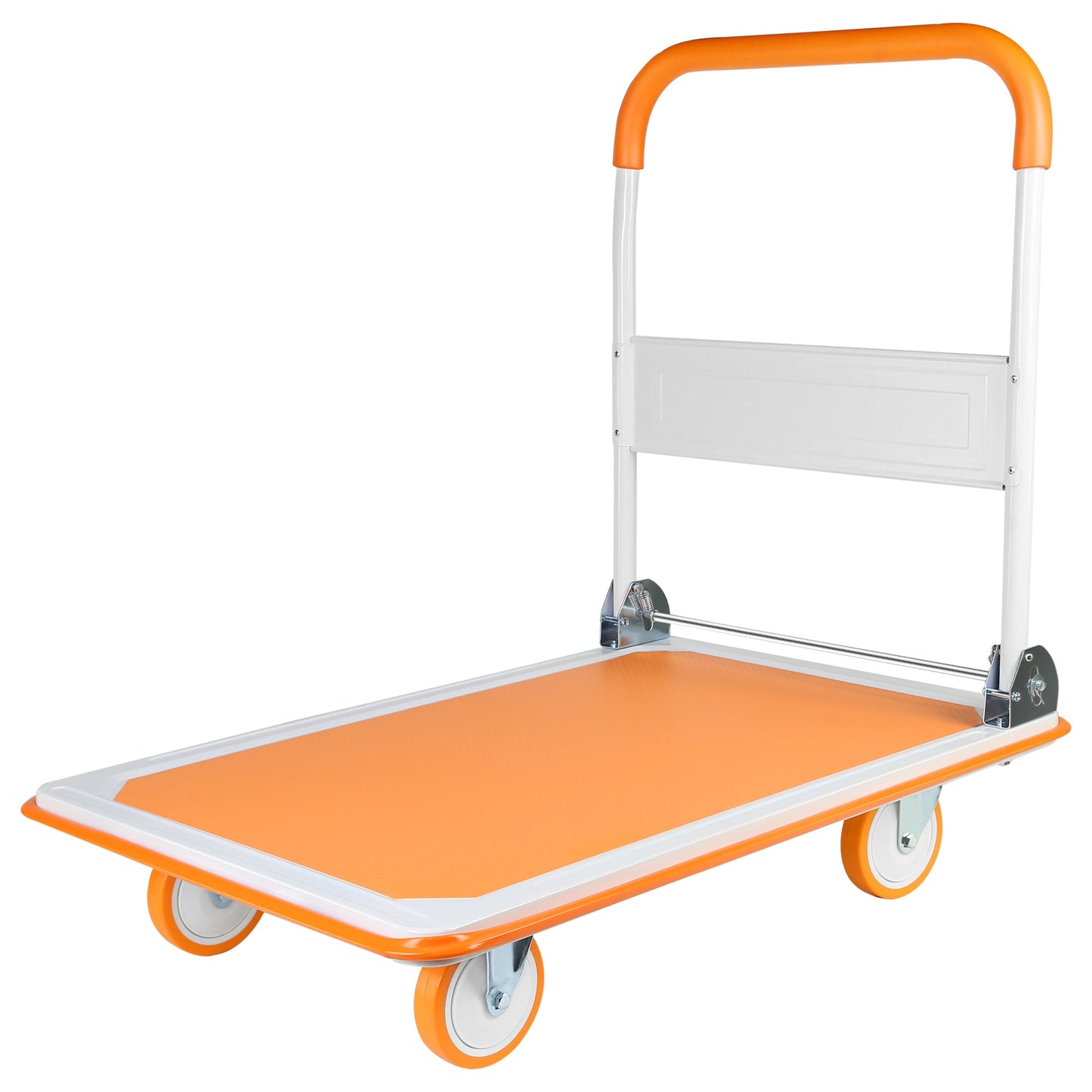 Foldable Push Cart Dolly - 660 Lb. Capacity Heavy Duty Moving Platform Hand Truck - Folding & Rolling White & Orange Flatbed Carts SolidRoot Buy Furniture USA