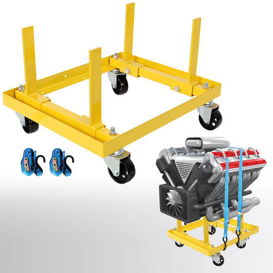 750lbs Rolling Engine Stand,Adjustable Width And Length, with 2pcs Buckle Straps,Yellow SolidRoot Buy Furniture USA