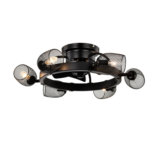 25.8''  Industrial Ceiling Fan with remote control ,5 ABS Blades small size ceiling fan For Living Room, Dining Room, Bedroom, Family Room, Matte Black ,6 PCS*E26 (Does Not Include Light Bulbs) SolidRoot Buy Furniture USA
