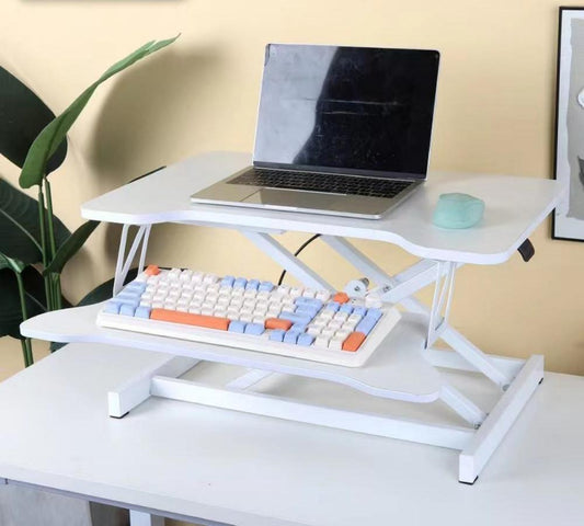 32 Inch Desk Converter, Height Adjustable Sit to Stand Riser, Dual Monitor and Laptop Workstation with Wide Keyboard Tray, White Livingsource