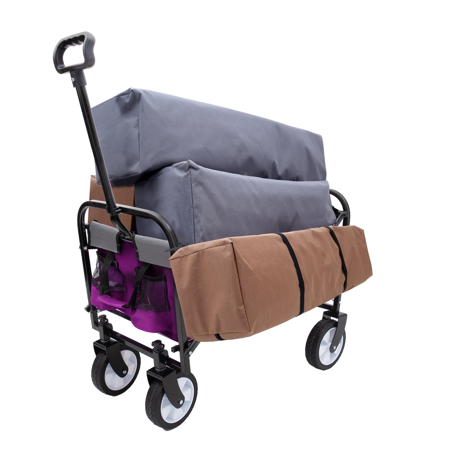 Minimeetall Strap , Collapsible Foldable Wagon Cart with strapping system Beach Wagon , Utility Cart , Utility Wagon Grocery Cart for Camping Shopping Sports Gardeing Fishing Supports 225lbs purple