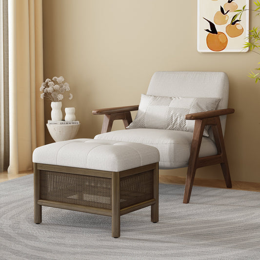 Cane Base Ottoman-Dark Walnut/Cream (21.5"*16"*17") Livingsource