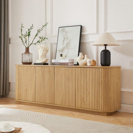 Sideboard Storage Cabinet TV Stand with wave pattern Buffet Cabinet Wooden Vertical Striped Cabinet for Kitchen/Bedroom/Entryway. Natural, 64''W x 15''D x 24''H. SolidRoot Buy Furniture USA