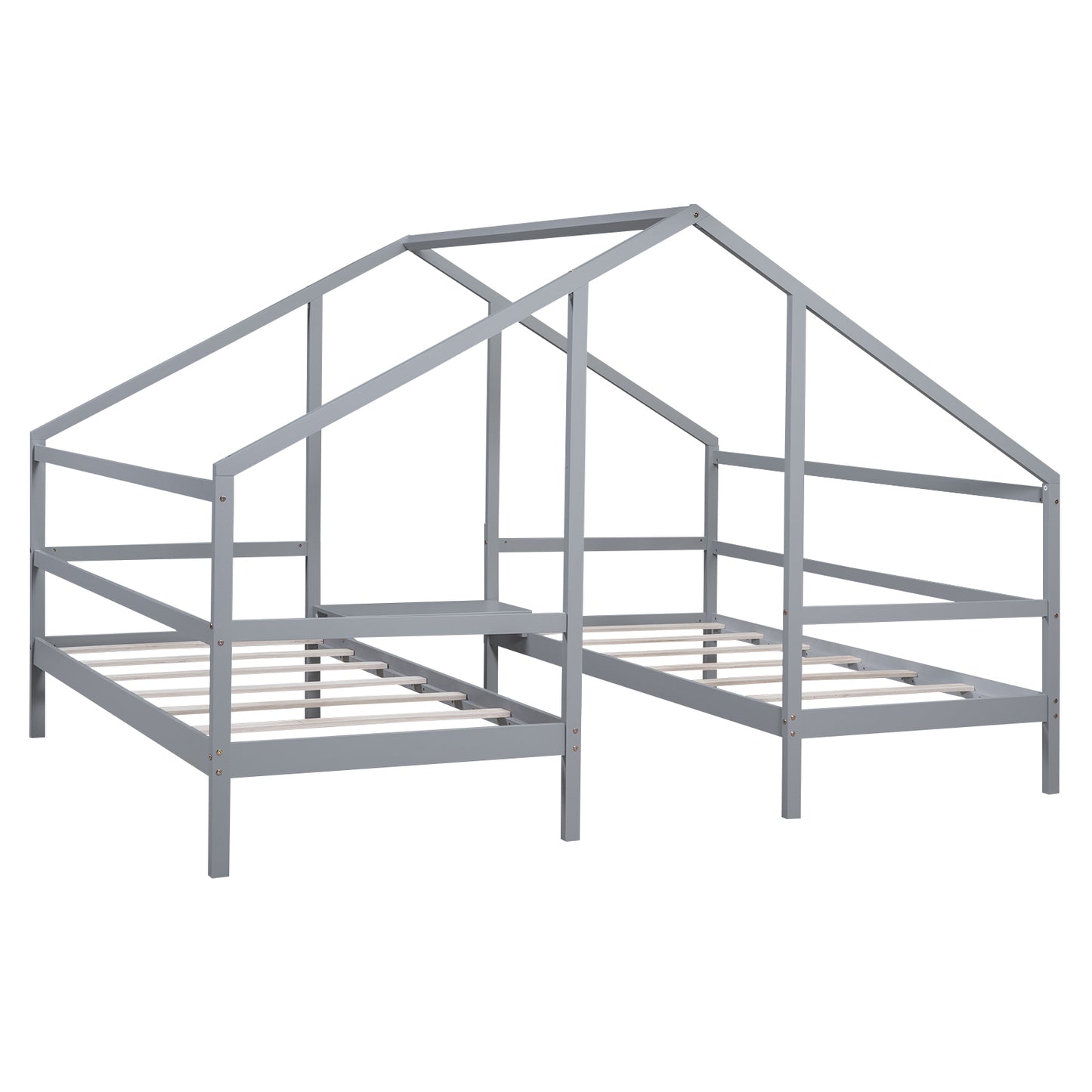 Double Twin Size Triangular House Beds with Built-in Table,Gray(Old SKU: WF286895AAE)