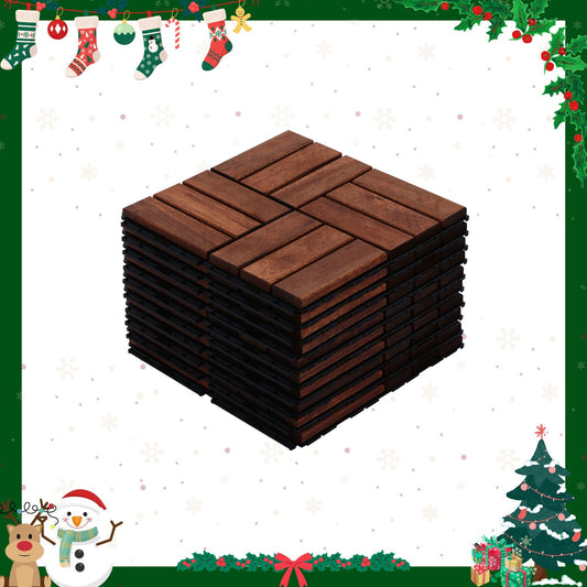 Acacia Wood Interlocking Deck Tiles Checker Pattern, 10PCS 12" x 12" Square Brown Acacia Hardwood Outdoor Flooring for Patio, Bancony, Pool Side,... - SolidRoot Buy Furniture USA