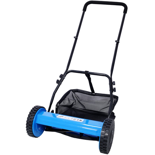 14-Inch 5-Blade Push Reel Lawn Mower with Grass Catcher, BLUE COLOR Livingsource