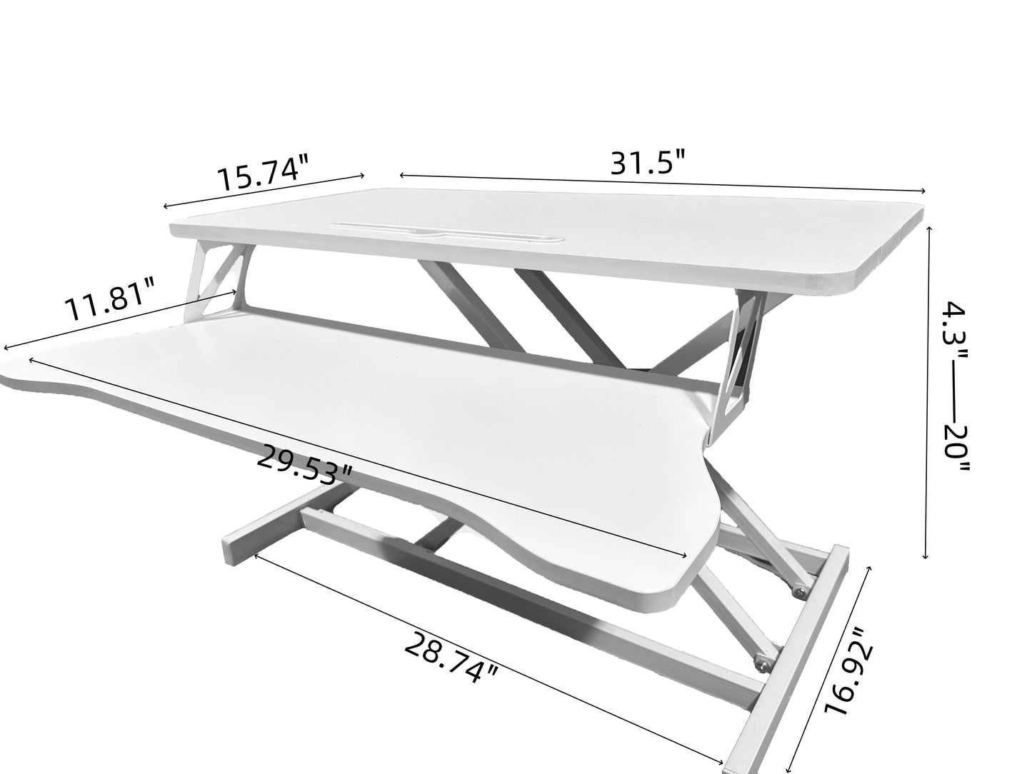 32 Inch Desk Converter, Height Adjustable Sit to Stand Riser, Dual Monitor and Laptop Workstation with Wide Keyboard Tray, White