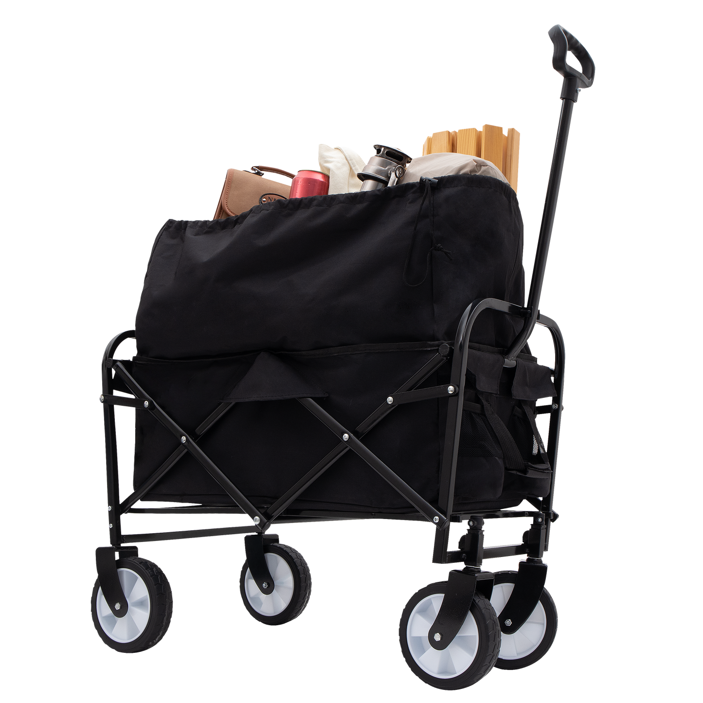 Minimeetall Multi-use Bag Collapsible Foldable Wagon Cart Beach Wagon Heavy Duty Utility Cart Utility Wagon Grocery Cart for for Camping ,3pcs  plastic Liner bag /Cover ,black