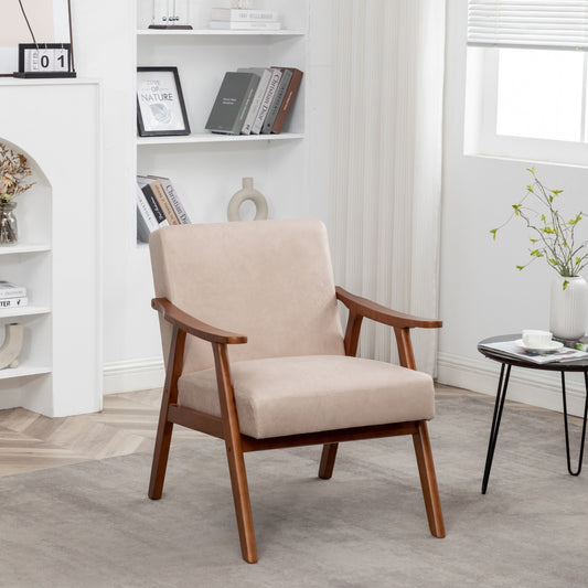 Accent Chair with Microfiber Upholstery and Solid Wood Frame, Classic Mid-Century Modern Living Room Furniture for Extra Seating, Light Camel Livingsource