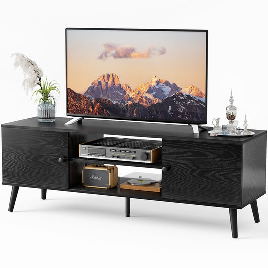 Can accommodate 60 'TV, living room/bedroom TV media console, adjustable shelves, 2 storage cabinets, black SolidRoot Buy Furniture USA