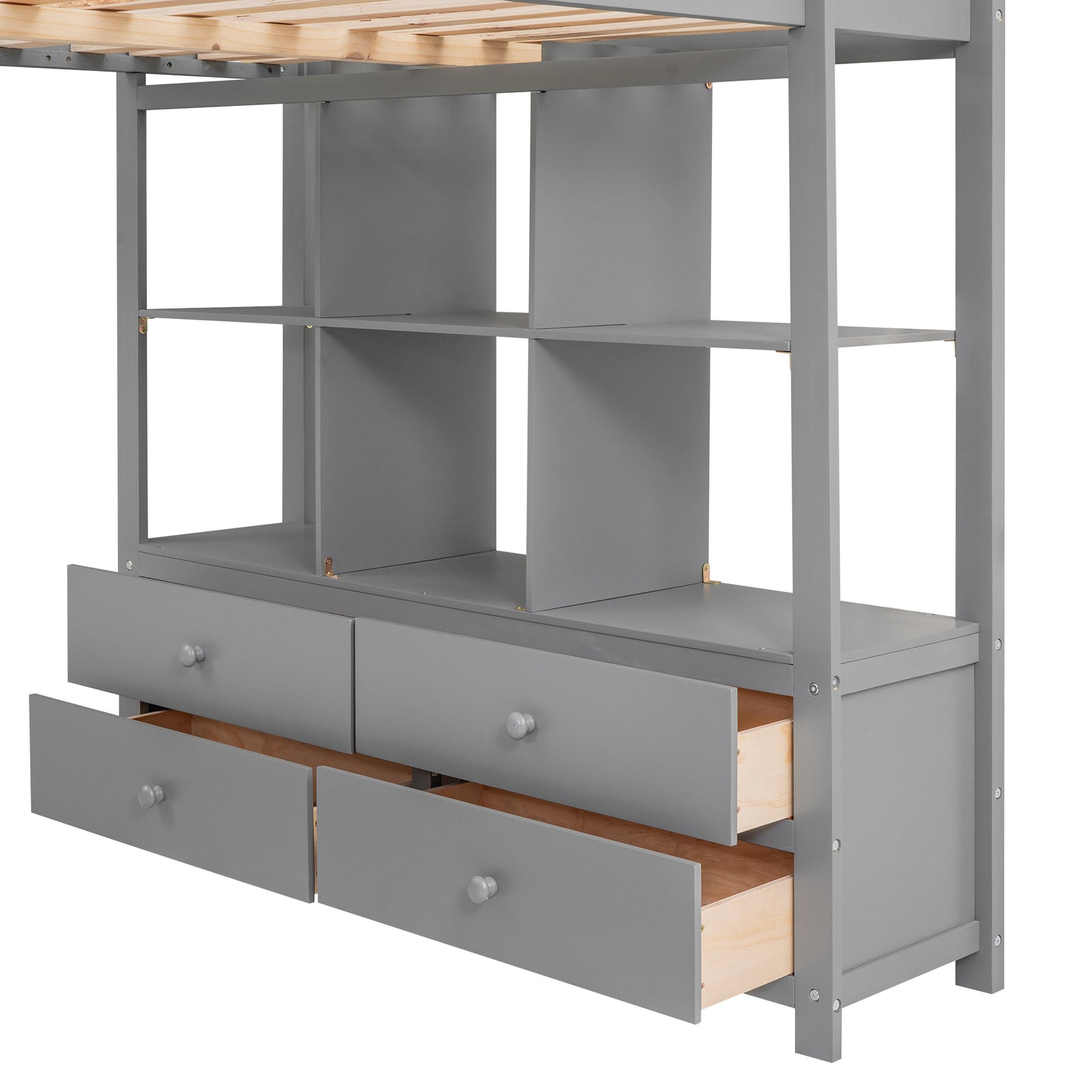 Full Size Loft Bed with Built-in Desk with Two Drawers, and Storage Shelves and Drawers,Gray(Old SKU: GX000320AAE)