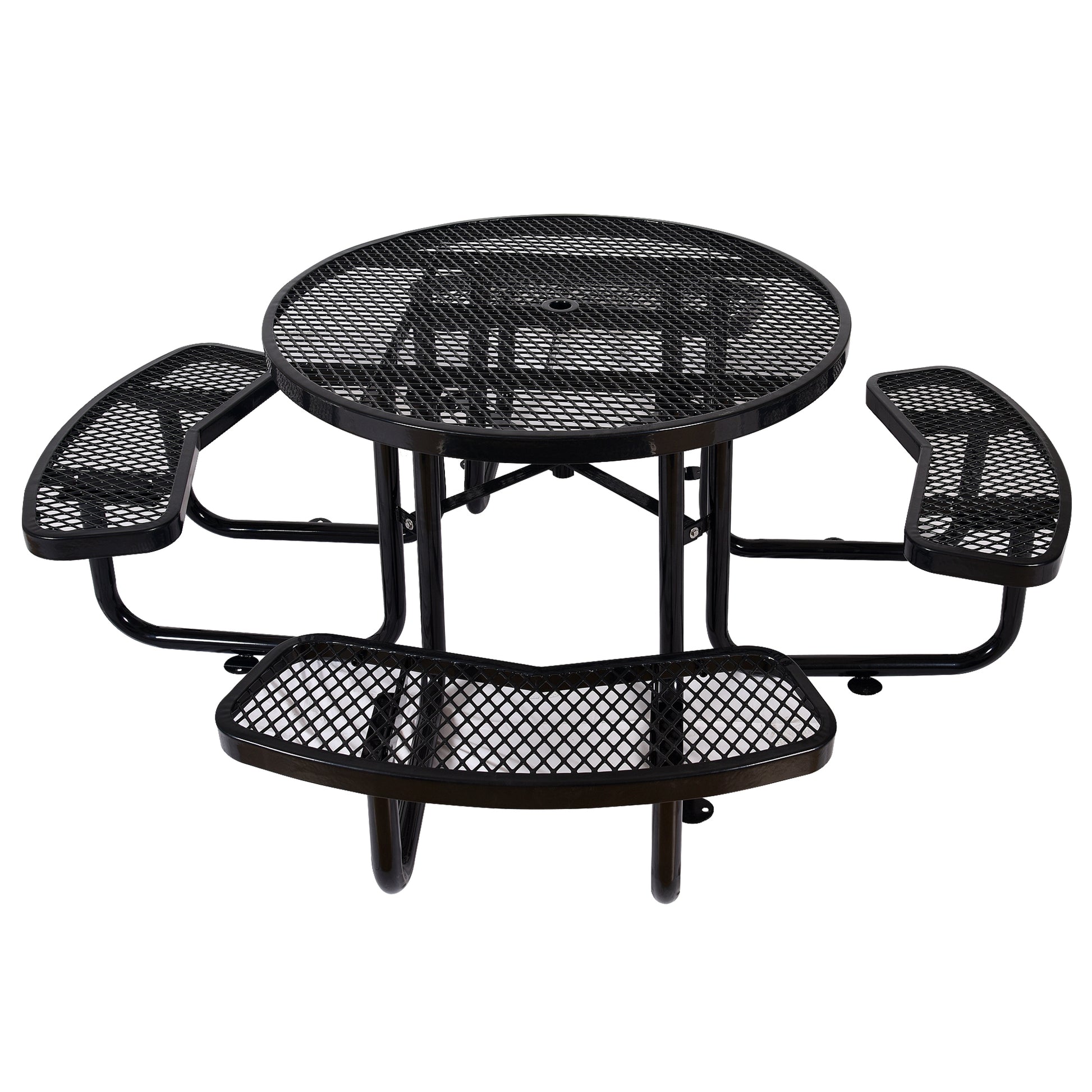 Round Outdoor Steel Picnic Table 46' black ,with umbrella pole SolidRoot Buy Furniture USA