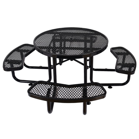 Round Outdoor Steel Picnic Table 46' black ,with umbrella pole SolidRoot Buy Furniture USA