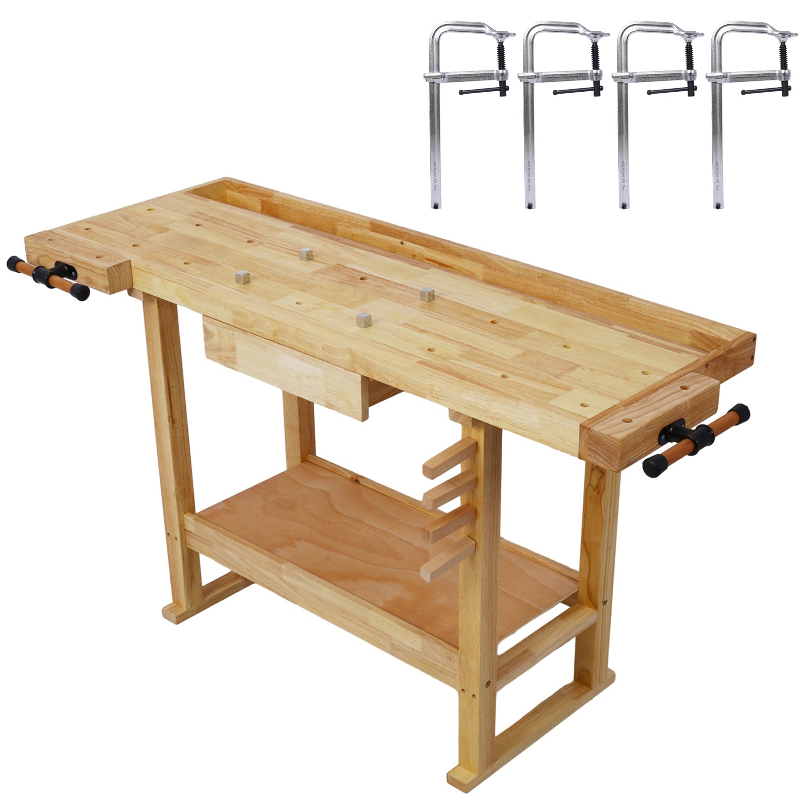 55-Inch Wood Workbench - Wooden Workbench for Garage Workshop and Home, with Bar Clamps Set 12 inch x 4-3/4 inch Throat,Pack of 4 SolidRoot Buy Furniture USA