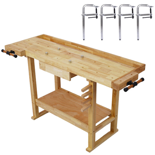 55-Inch Wood Workbench - Wooden Workbench for Garage Workshop and Home, with Bar Clamps Set 12 inch x 4-3/4 inch Throat,Pack of 4 SolidRoot Buy Furniture USA