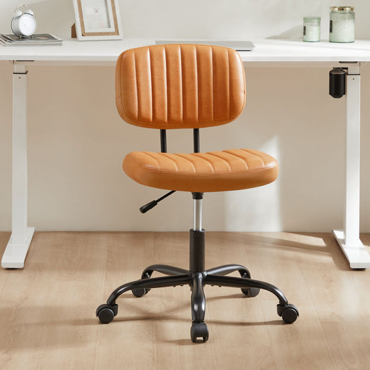 SWEETCRISPY PU Leather Low Back Task Chair Small Home Office Chair with Wheels - SolidRoot Buy Furniture USA