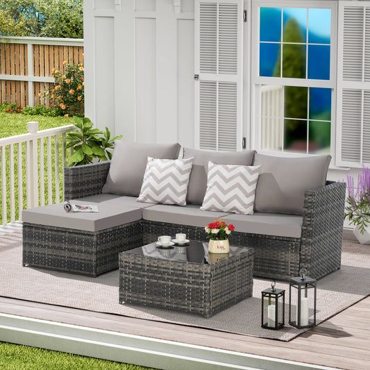 2 Pieces Patio Furniture Set,Outdoor Woven Sectional L- Shaped Patio Furniture ,Wicker Conversation Set with Ottoman, Detachable Lounger Table for Backyard Poolside SolidRoot Buy Furniture USA