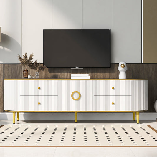 U-Can Modern TV Stand for TVs up to 80 Inches, Entertainment Center with 4 Drawers and 1 Cabinet, Wood TV Console Table with Metal Legs and Handles for Living room(Old SKU:SJ000117AAK) SolidRoot Buy Furniture USA